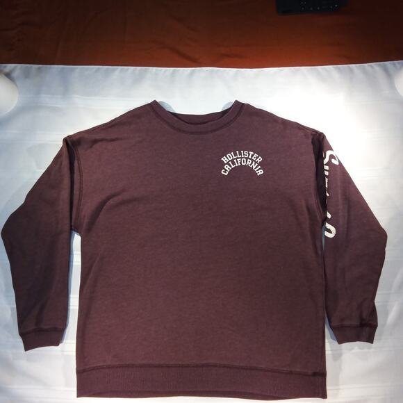 Hollister California Crewneck Sweatshirt Women M Maroon Pullover Logo - Picture 1 of 7